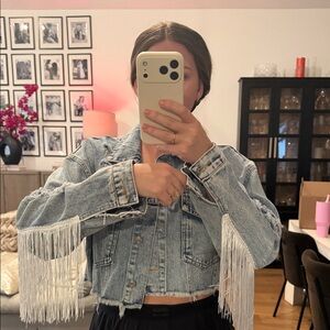 SHEIN Light Blue Jean Jacket with Fringe